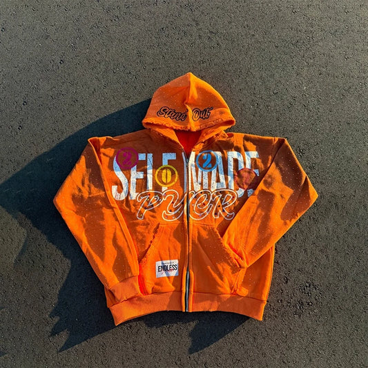 Harajuku Letter Printing Casual Fashion Oversized Zip Up Hooded Sweatshirts Trend Men Women Versatile High Quality Streetwear