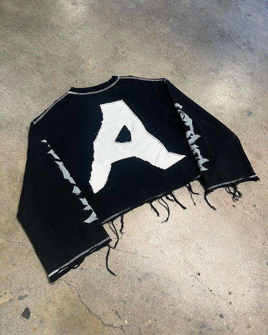 American trendy high street cartoon pattern printed loose breasted long sleeve T-shirt Y2K Harajuku hip-hop gothic streetwear