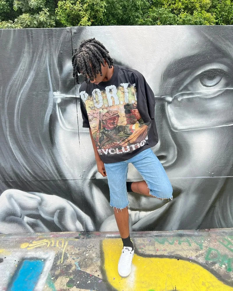 Y2k streetwear Gothic letter solid color pattern oversized T-shirt women's retro loose and versatile short sleeved shirt