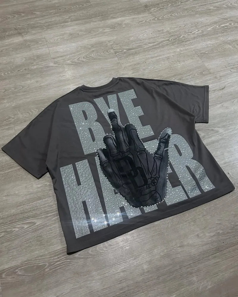 Summer Harajuku Goth Retro Anime Printed Loose Tops Men Y2k Fashion Brand Casual Loose Super Large Short-sleeved T-shirt Women