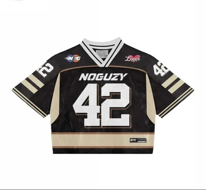 Y2K T Shirt American Fashionable breathable splicing loose football jersey Streetwear casual Breathable Unisex Short Sleeve top