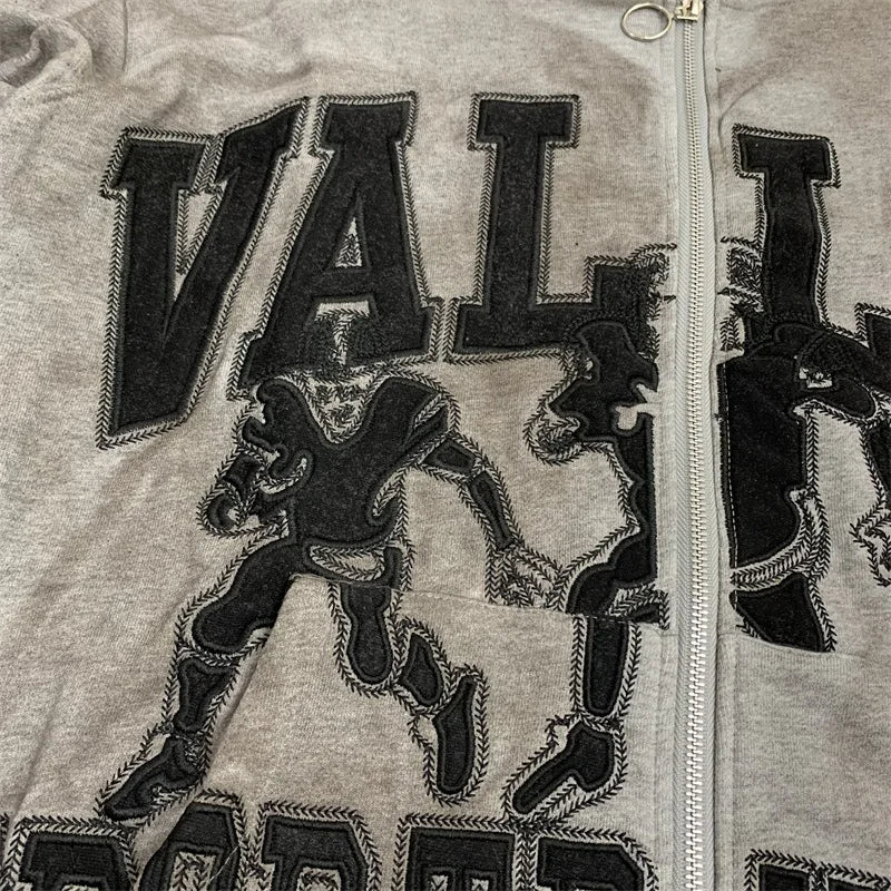 Oversized VALLEY Embroidered Logo Jackets Men Women Pure Cotton Vale Black Washed Hooded Sweatshirts