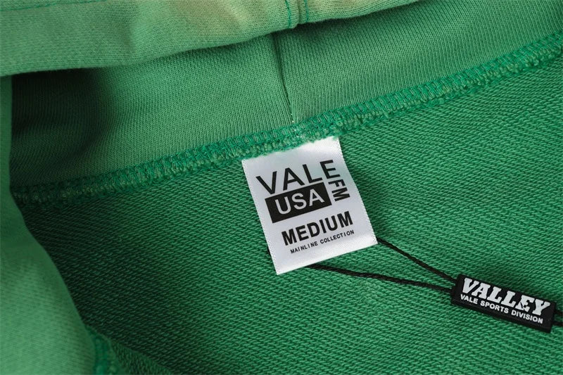 Washed Green VALLEY Sweatshirts Men Women Retro Cartoon Print Vale Hoodies Zip Up Cardigan Jackets