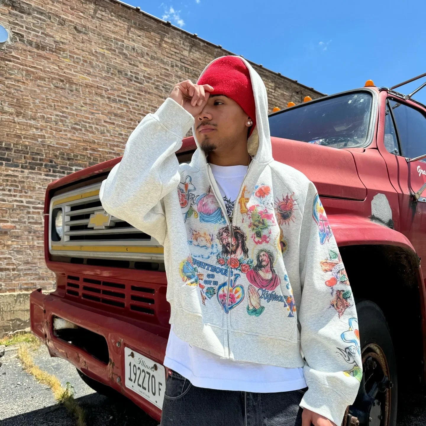 Casual y2k sweatshirt zipper cardigan loose hoodie for women 2024 new versatile printed letters hip-hop geometric pattern