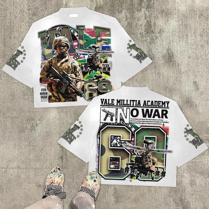 Vintage Warzone 69 Peace Graphic 100% Cotton T-Shirt Cropped Tees Men's Vintage Casual Top Men's harajuku  men clothing