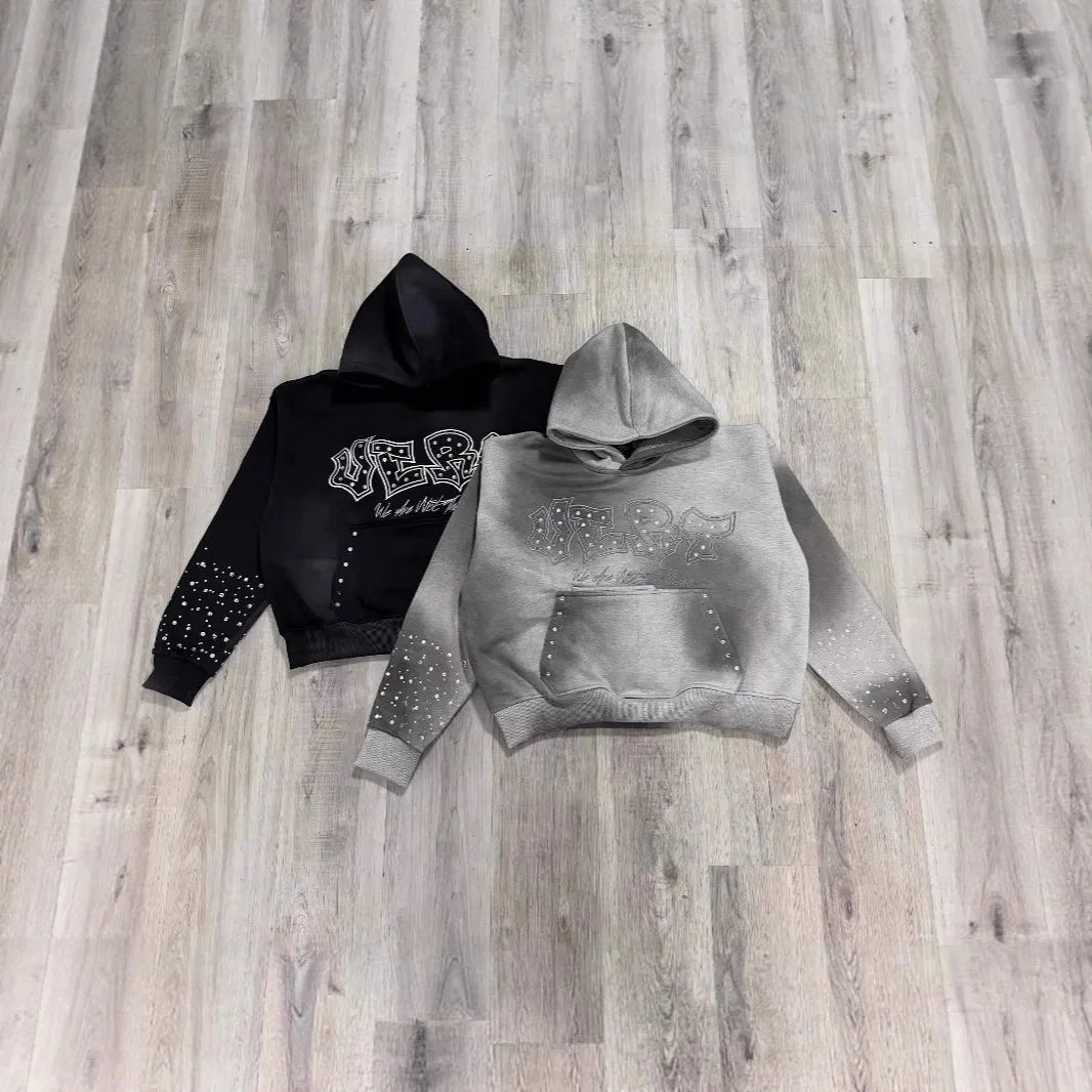 Fashionable rhinestone design new pullover hoodie hoodie for both men and women loose and personalized hoodie top