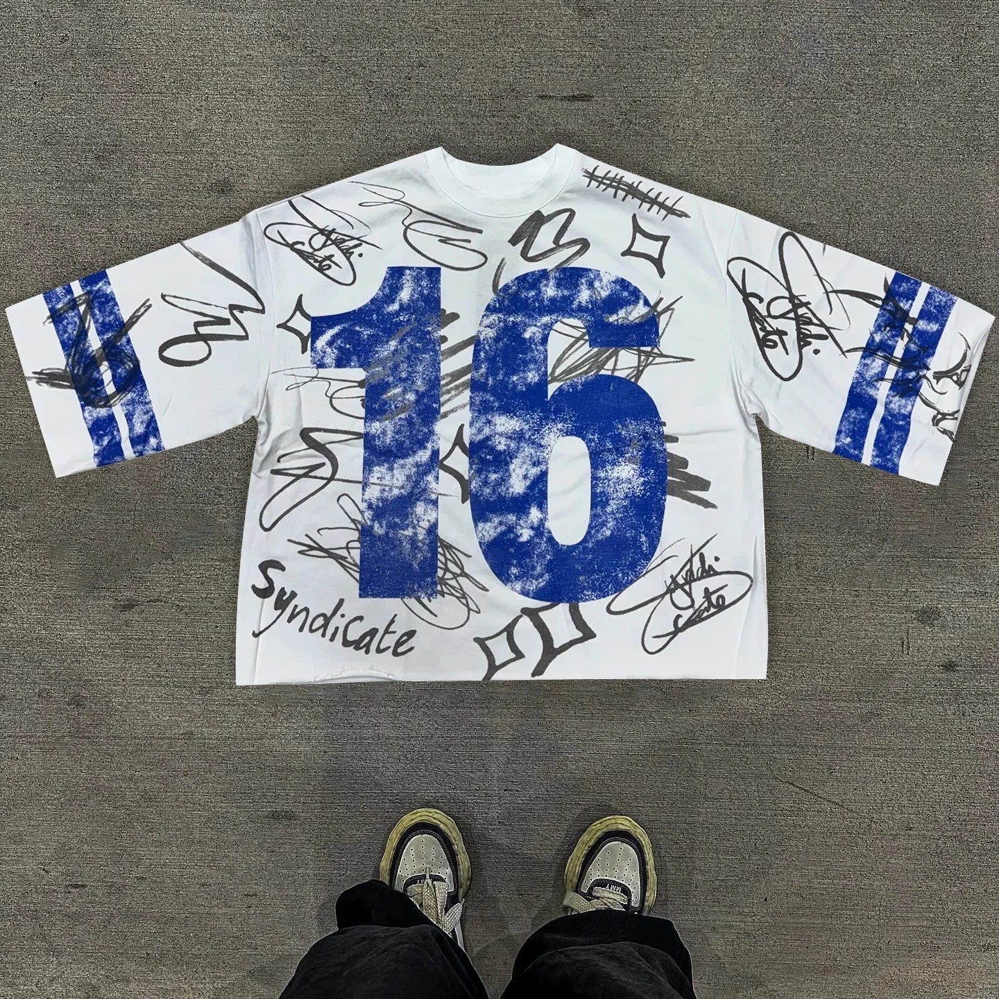 Graffiti No.16 Printed Three-quarter Sleeve Cotton T-Shirt Men Y2K Short Sleeves Vintage Oversize Tshirt Streetwear Women Tops