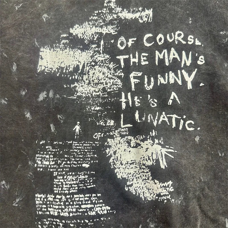 Saint Vintage Distressed Print Zip Up Hoodie Loose Fit Casual Men Sweatshirt Autumn Winter Streetwear Sportswear