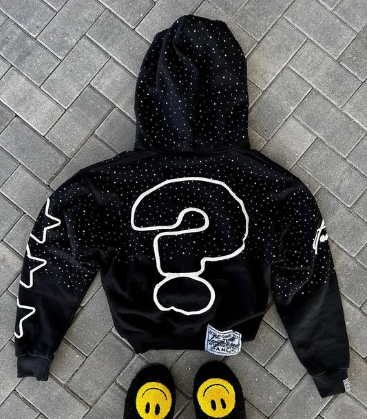 2024 American New Trend Who Cares Get Some Money Printed Zipper Sweater Men's and Women's Y2K Harajuku Hip Hop Goth Casual Coat