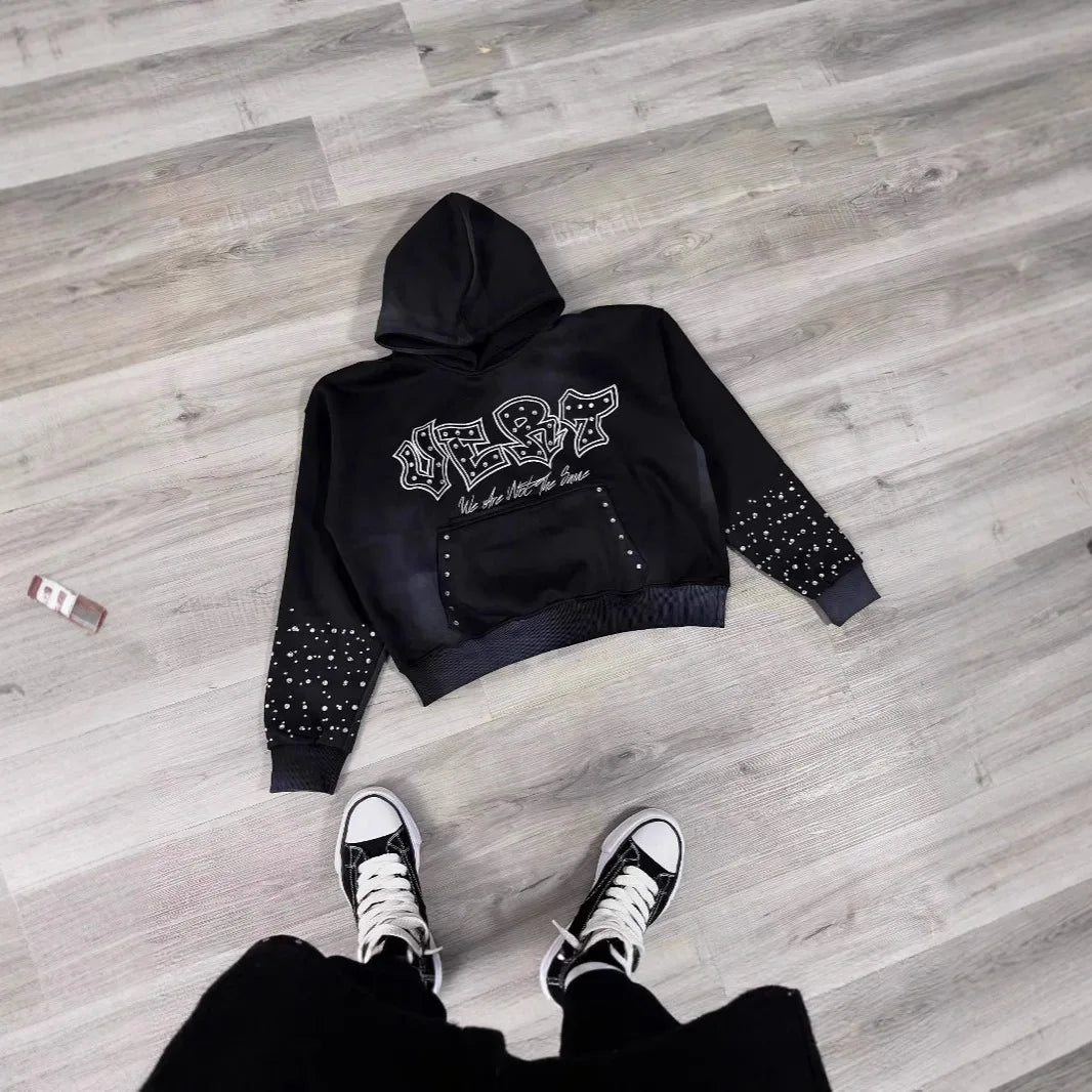 Fashionable rhinestone design new pullover hoodie hoodie for both men and women loose and personalized hoodie top