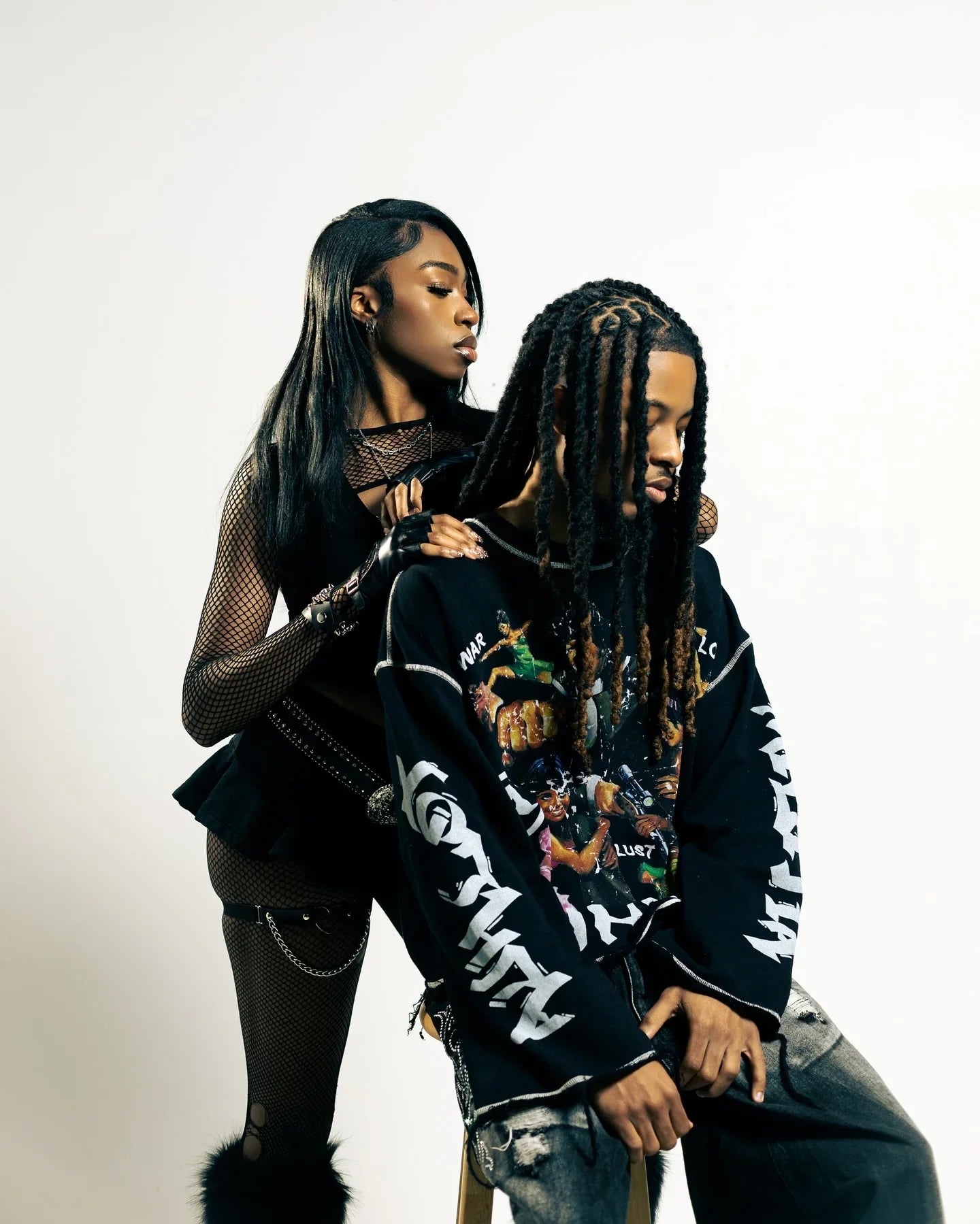 American trendy high street cartoon pattern printed loose breasted long sleeve T-shirt Y2K Harajuku hip-hop gothic streetwear