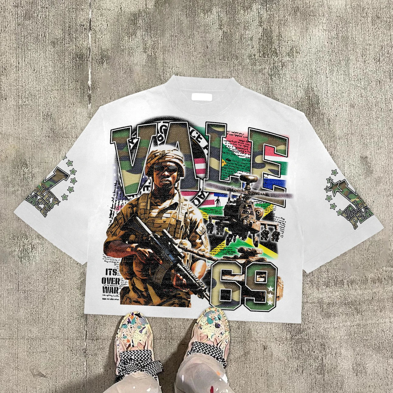 Vintage Warzone 69 Peace Graphic 100% Cotton T-Shirt Cropped Tees Men's Vintage Casual Top Men's harajuku  men clothing