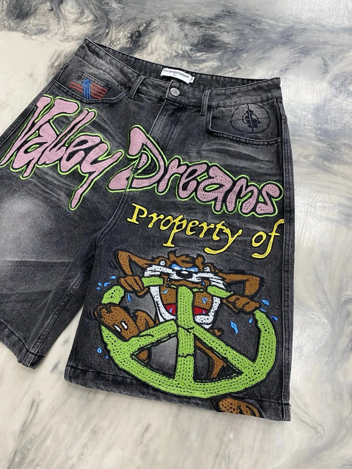 Y2k Black Denim Shorts Baggy Streetwear Embroidery Cartoon Graphics Short Jeans Men Harajuku Hip Hop Loose Fitness Casual Shorts