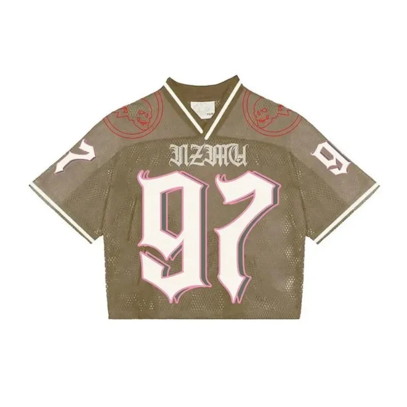 Y2K T Shirt American Fashionable breathable splicing loose football jersey Streetwear casual Breathable Unisex Short Sleeve top