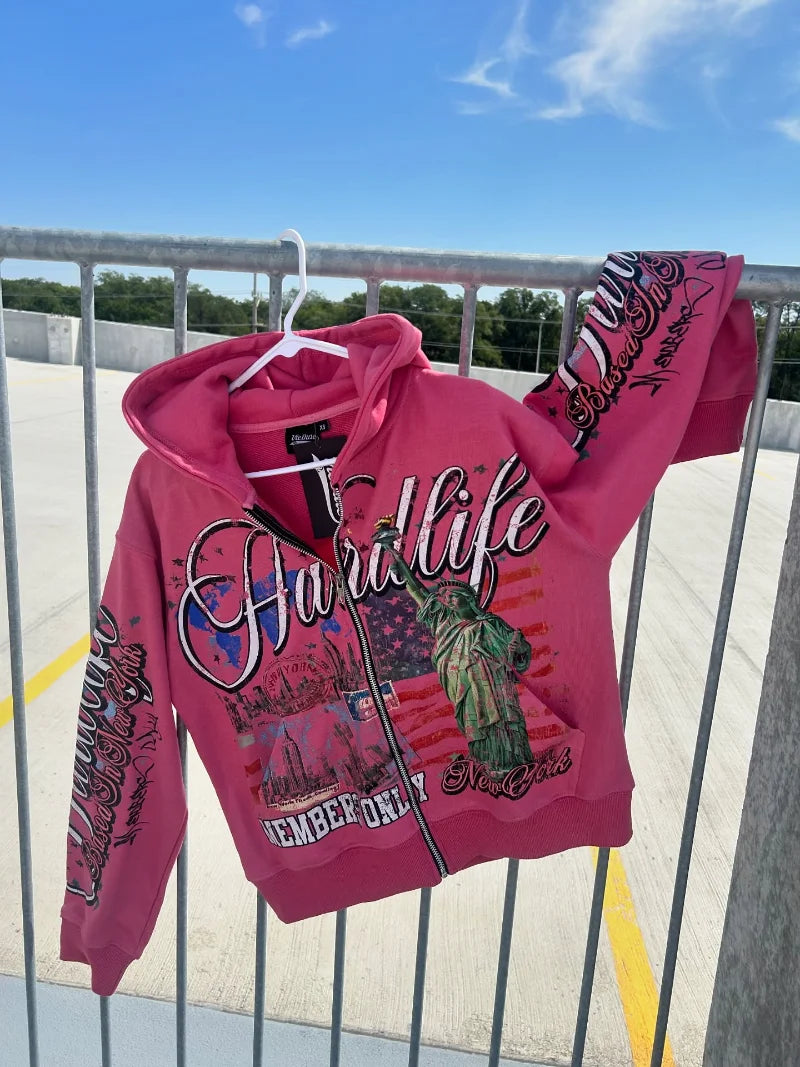 European and American streetwear oversized printed zipper hoodie for men Y2k anime hoodie jacket retro Harajuku sweatshirt women