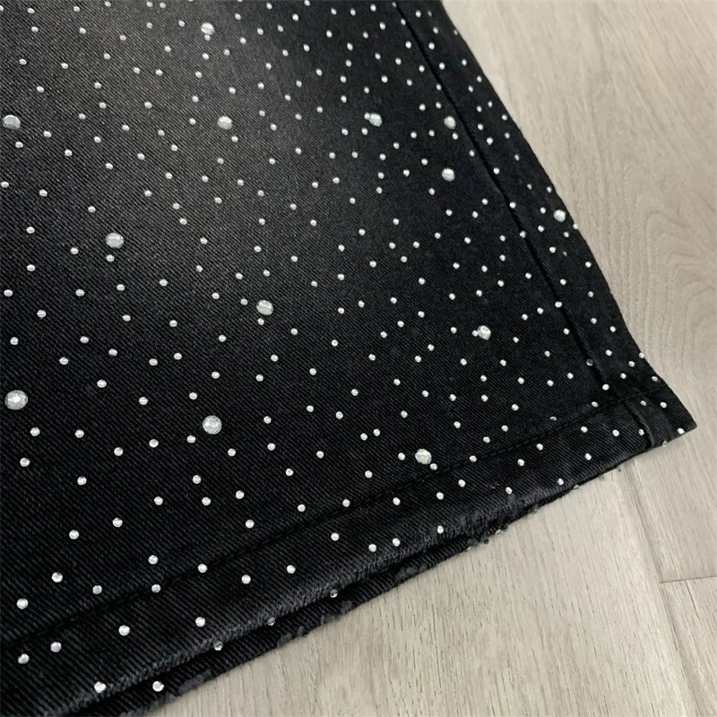 VALLEY Jean Shorts Men Women 1:1 High-quality Hot Drill Ripped Washed Black Vale Jeans