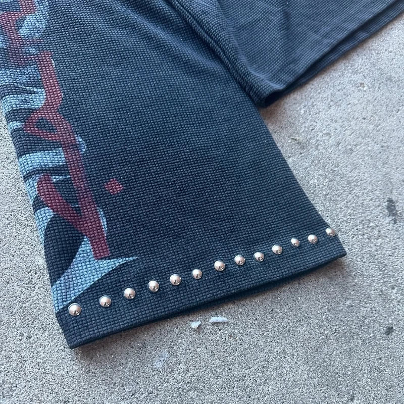 New Fashion Trend Oversized Camper Graphic Printed Rhinestone Sleeve Button T-shirt Y2k Gothic Men Women Hip Hop Streetwear Tops