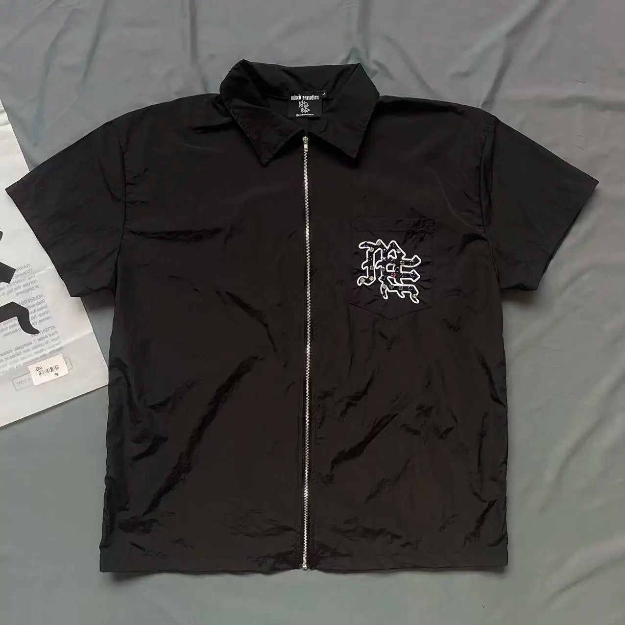 Cardigan Zipper MIXED EMOTION T-shirt Embroidery Diamond Inlaid Men Women Short Sleeve Tops Tee