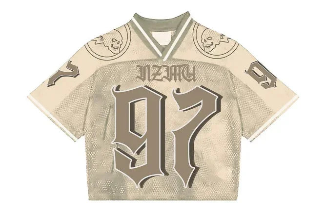 Y2K T Shirt American Fashionable breathable splicing loose football jersey Streetwear casual Breathable Unisex Short Sleeve top