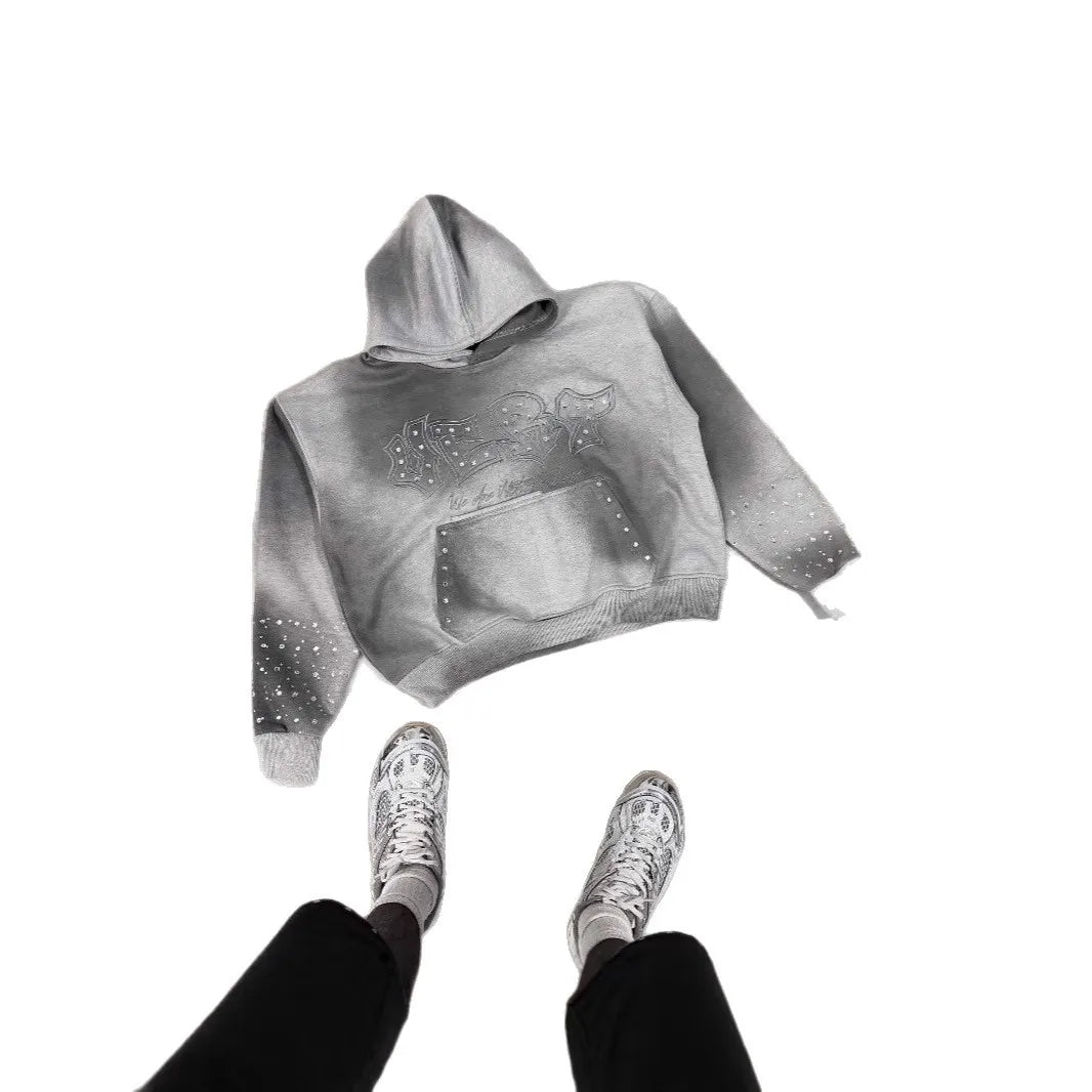 Fashionable rhinestone design new pullover hoodie hoodie for both men and women loose and personalized hoodie top