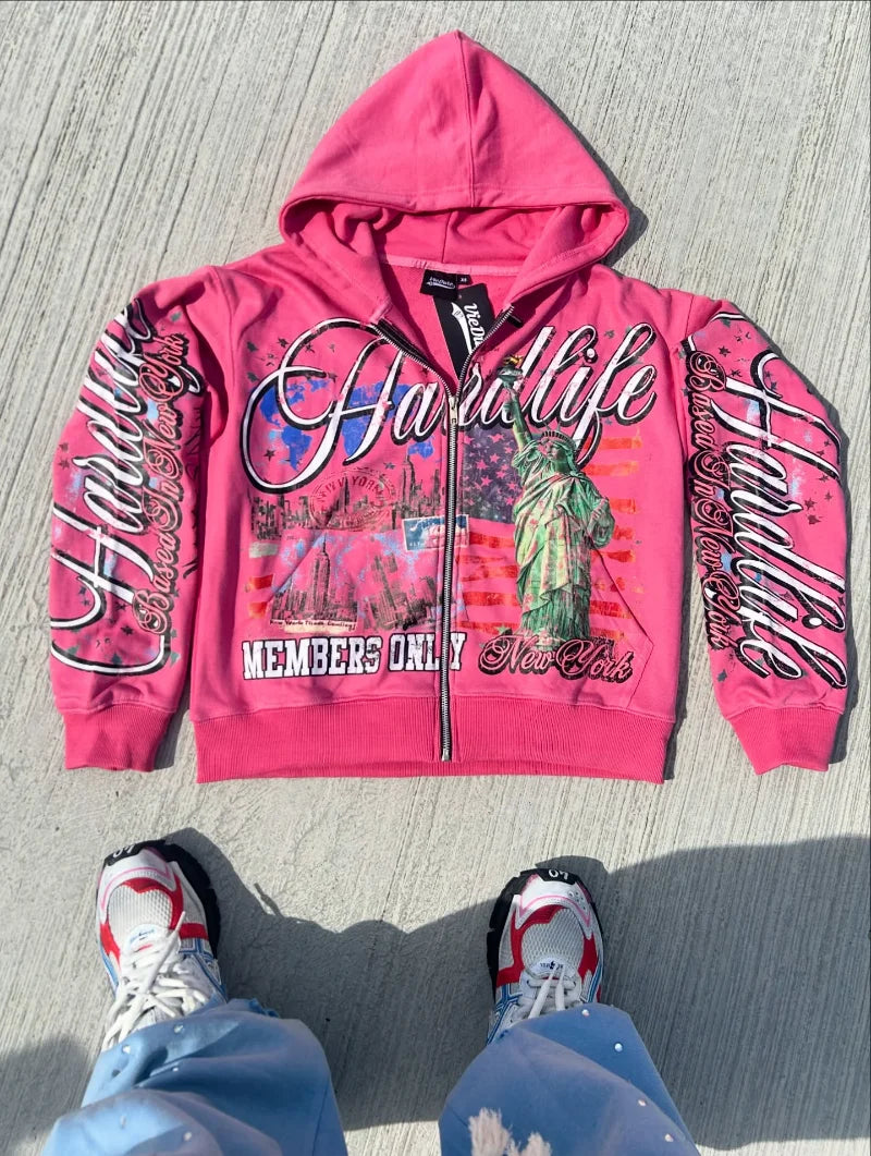 European and American streetwear oversized printed zipper hoodie for men Y2k anime hoodie jacket retro Harajuku sweatshirt women