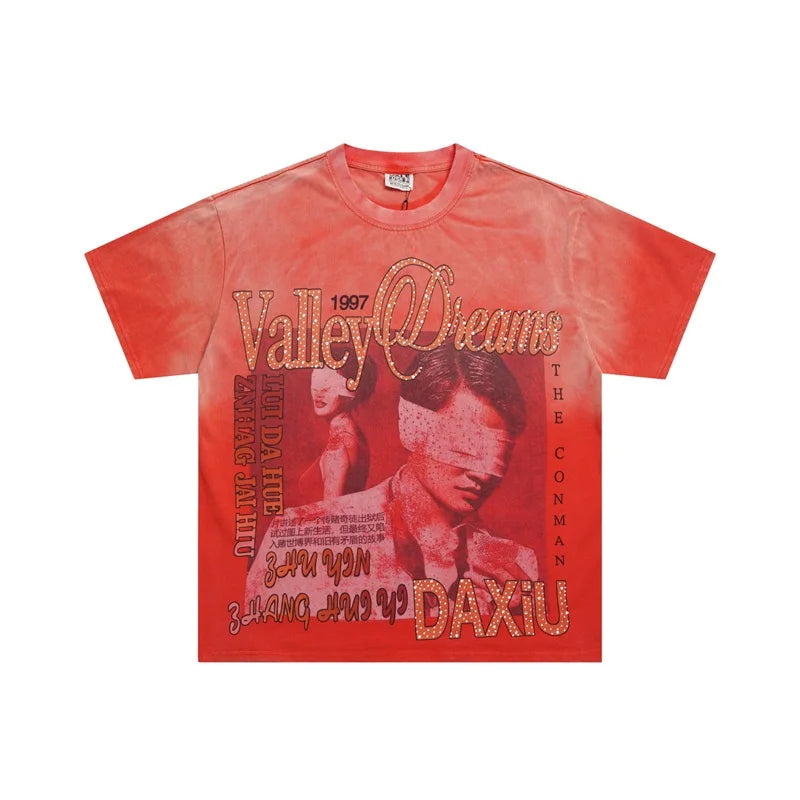 25SS Summer New VALLEY T-Shirts American Washed Pure Cotton Vale Hot Drill Letter Short Sleeve