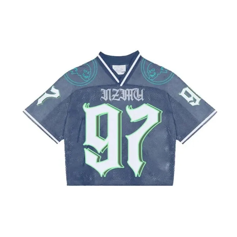Y2K T Shirt American Fashionable breathable splicing loose football jersey Streetwear casual Breathable Unisex Short Sleeve top