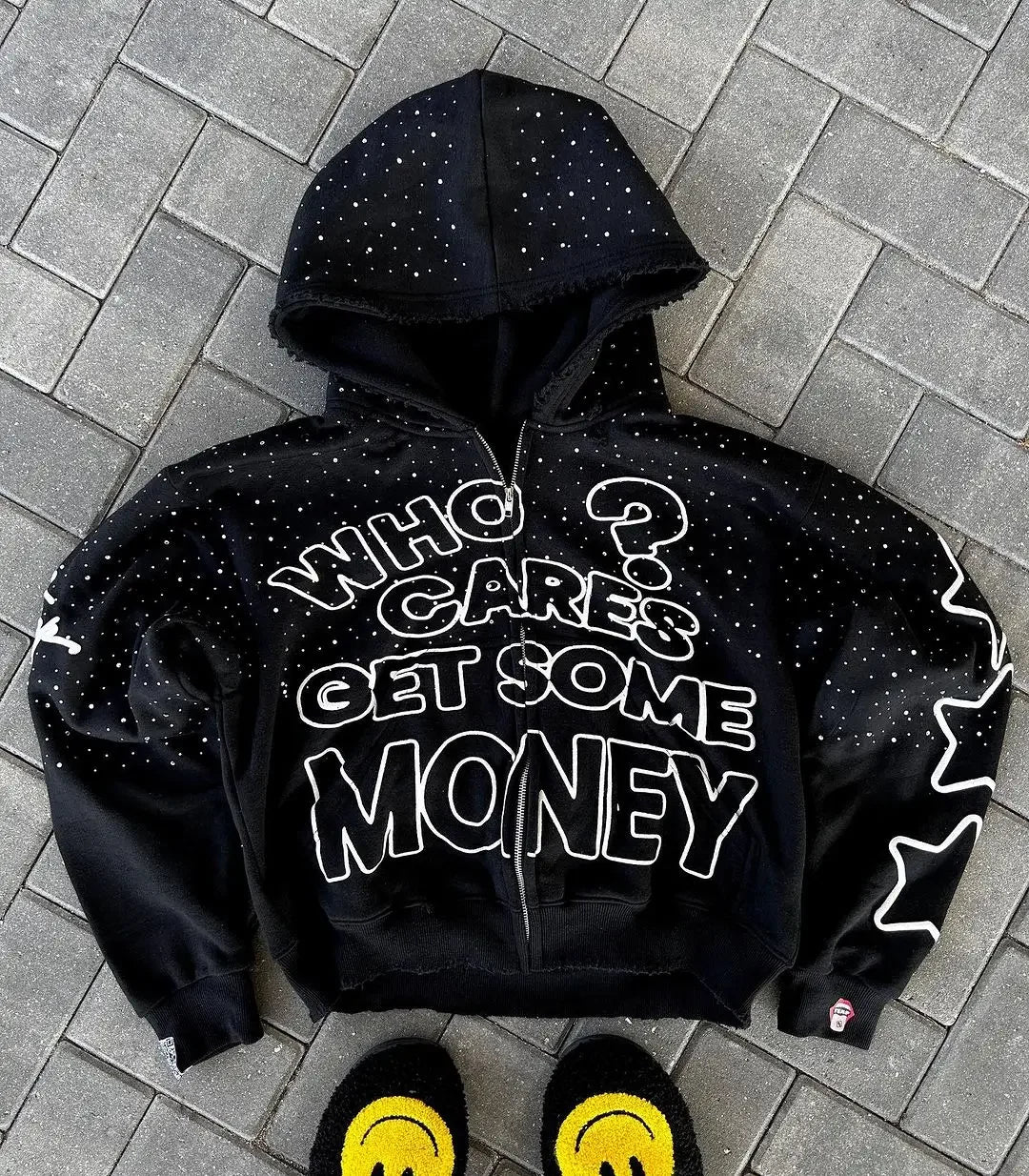 2024 American New Trend Who Cares Get Some Money Printed Zipper Sweater Men's and Women's Y2K Harajuku Hip Hop Goth Casual Coat