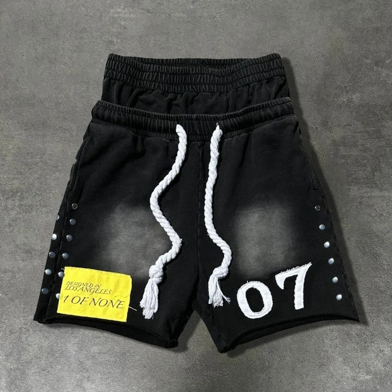 Black Double Cropped Shorts American Casual Loose Straight Leg Five Quarter Pants New Style