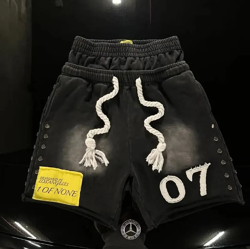 Black Double Cropped Shorts American Casual Loose Straight Leg Five Quarter Pants New Style