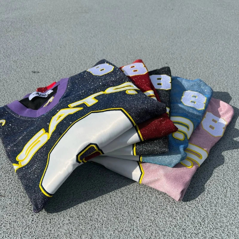 Y2K T shirt oversized fluorescent digital quick drying loose fitting jersey embroidered graphic shirts retro unisex street shirt