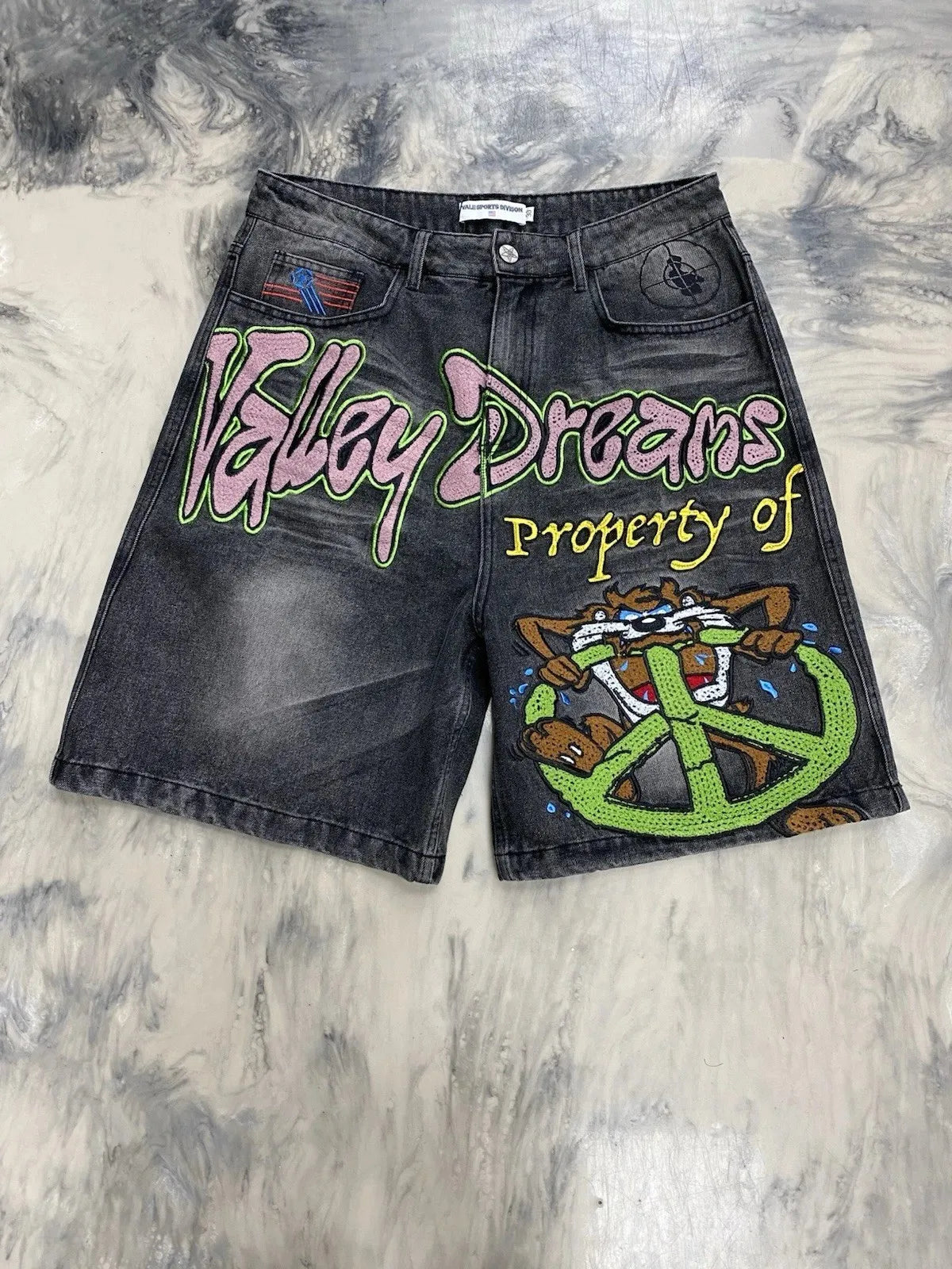 Y2k Black Denim Shorts Baggy Streetwear Embroidery Cartoon Graphics Short Jeans Men Harajuku Hip Hop Loose Fitness Casual Shorts