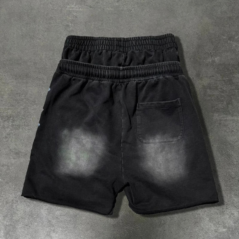 Black Double Cropped Shorts American Casual Loose Straight Leg Five Quarter Pants New Style