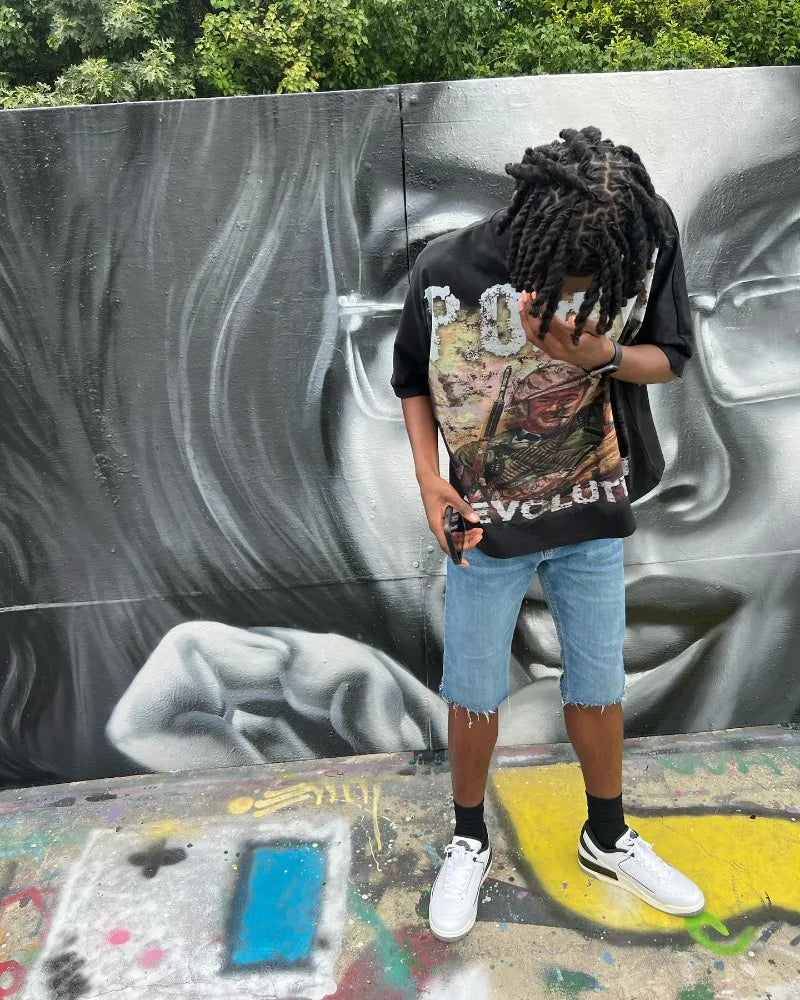 Y2k streetwear Gothic letter solid color pattern oversized T-shirt women's retro loose and versatile short sleeved shirt