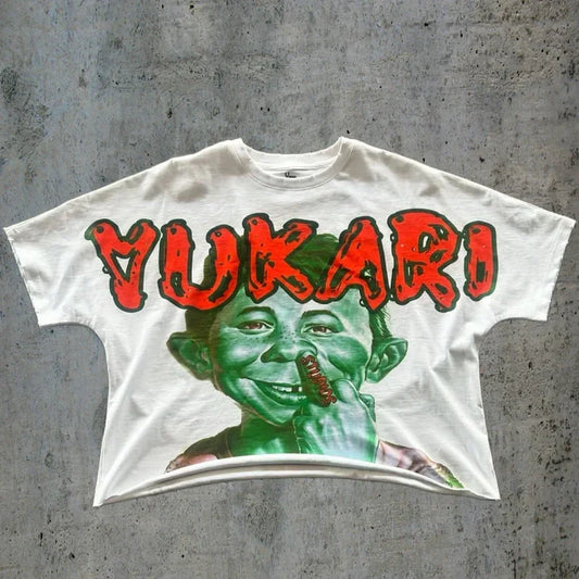 Y2K American pure cotton niche print round neck short sleeve summer vintage T-shirt men's clothing oversized graphic T-shirt