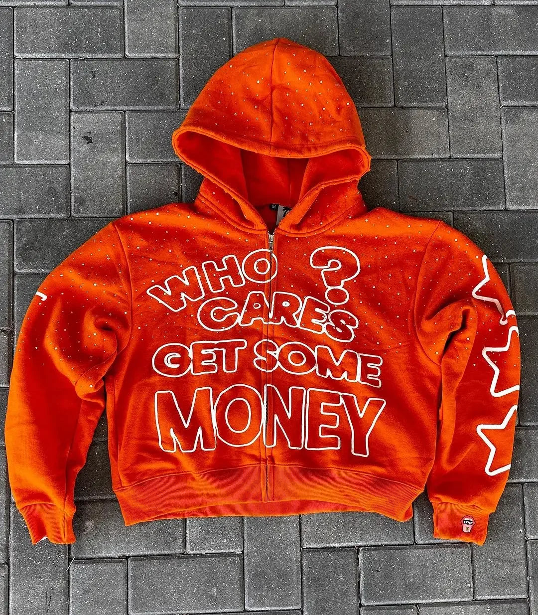 2024 American New Trend Who Cares Get Some Money Printed Zipper Sweater Men's and Women's Y2K Harajuku Hip Hop Goth Casual Coat