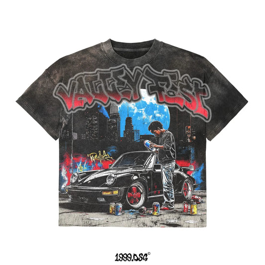 Vintage sports car graphic t shirts oversized y2k tops harajuku goth 2000s american streetwear short sleeve t shirt men clothing