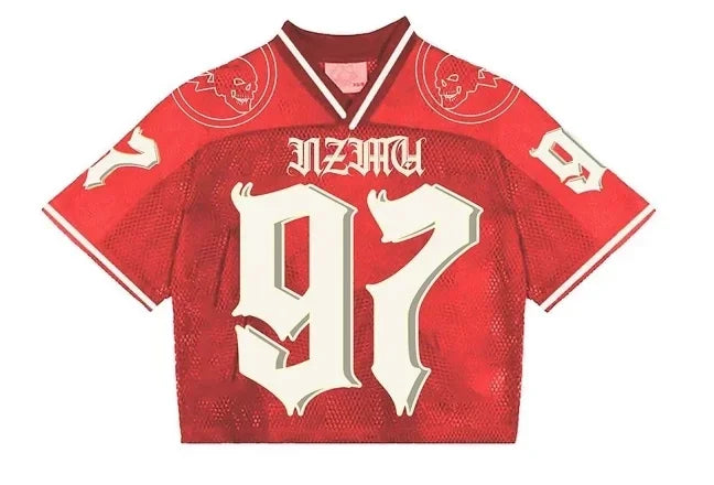 Y2K T Shirt American Fashionable breathable splicing loose football jersey Streetwear casual Breathable Unisex Short Sleeve top
