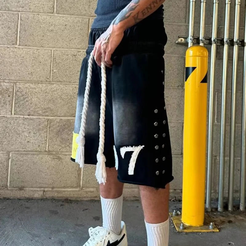 Black Double Cropped Shorts American Casual Loose Straight Leg Five Quarter Pants New Style