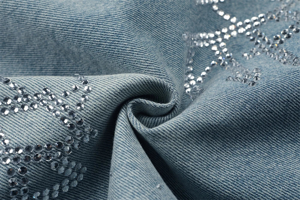 Flash Diamond Bing MIXED EMOTION Vintage Washed Denim Shorts Men Women Rhinestone Jean Breeches