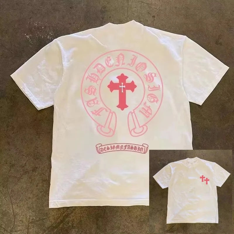 New Fashion Trendy Brand Men's and Women's Versatile Outdoor Sports Personalized Pattern Letter Short-sleeved Men's T-shirt