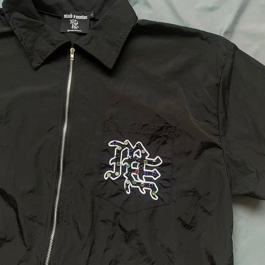 Cardigan Zipper MIXED EMOTION T-shirt Embroidery Diamond Inlaid Men Women Short Sleeve Tops Tee