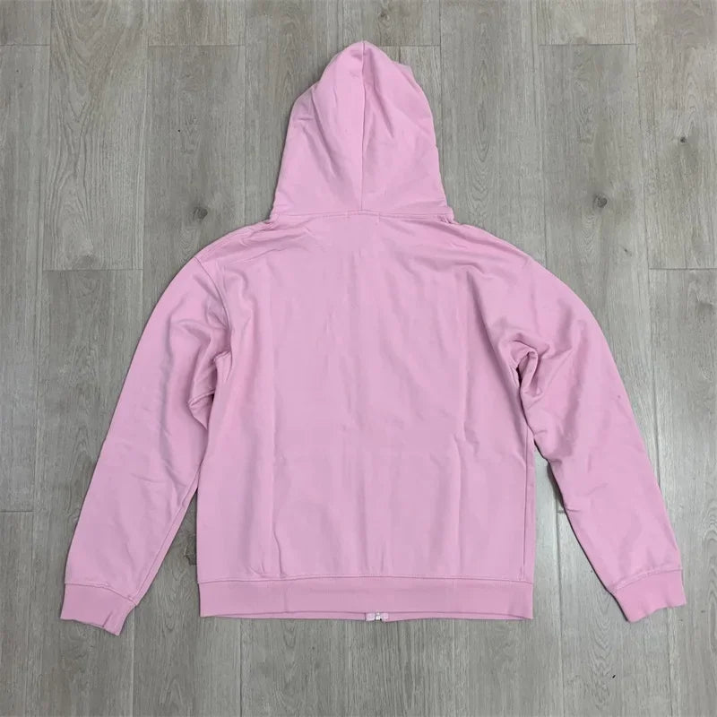 VALLEY Mens Hooded Sweatshirts Hot Diamond Logo Pure Cotton Pink Vale Lady Portrait Print  Zip Jackets