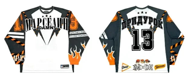 American trendy high street cartoon pattern printed loose breasted long sleeve T-shirt Y2K Harajuku hip-hop gothic streetwear