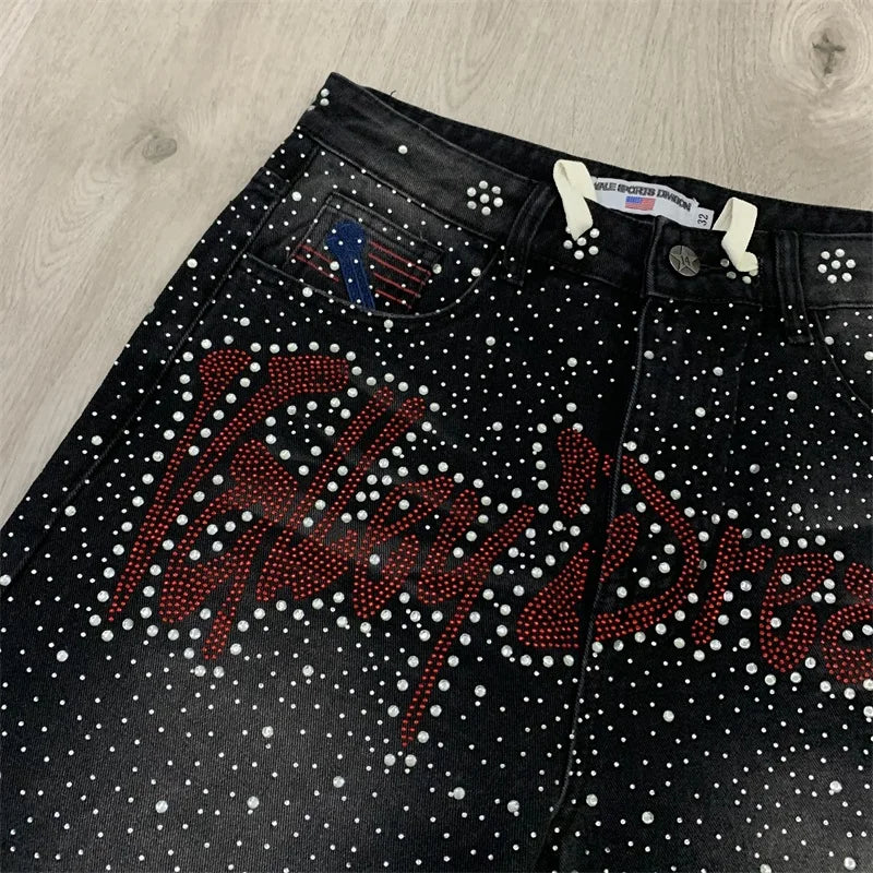 VALLEY Jean Shorts Men Women 1:1 High-quality Hot Drill Ripped Washed Black Vale Jeans