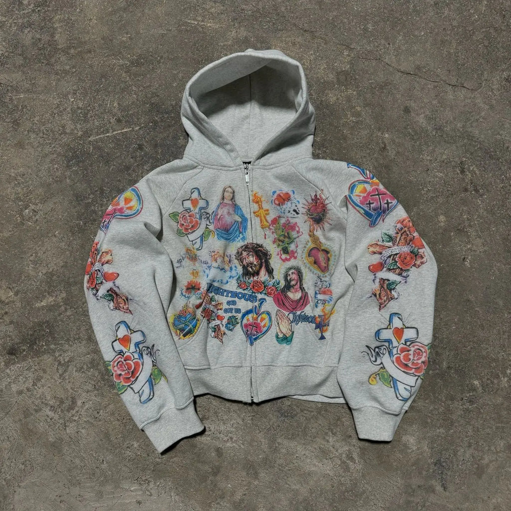 2025 Street Casual Clothing Retro Pattern Printed Hoodie Loose Temperament Men's Hoodie Gothic Rock Fashion Sports Hoodie
