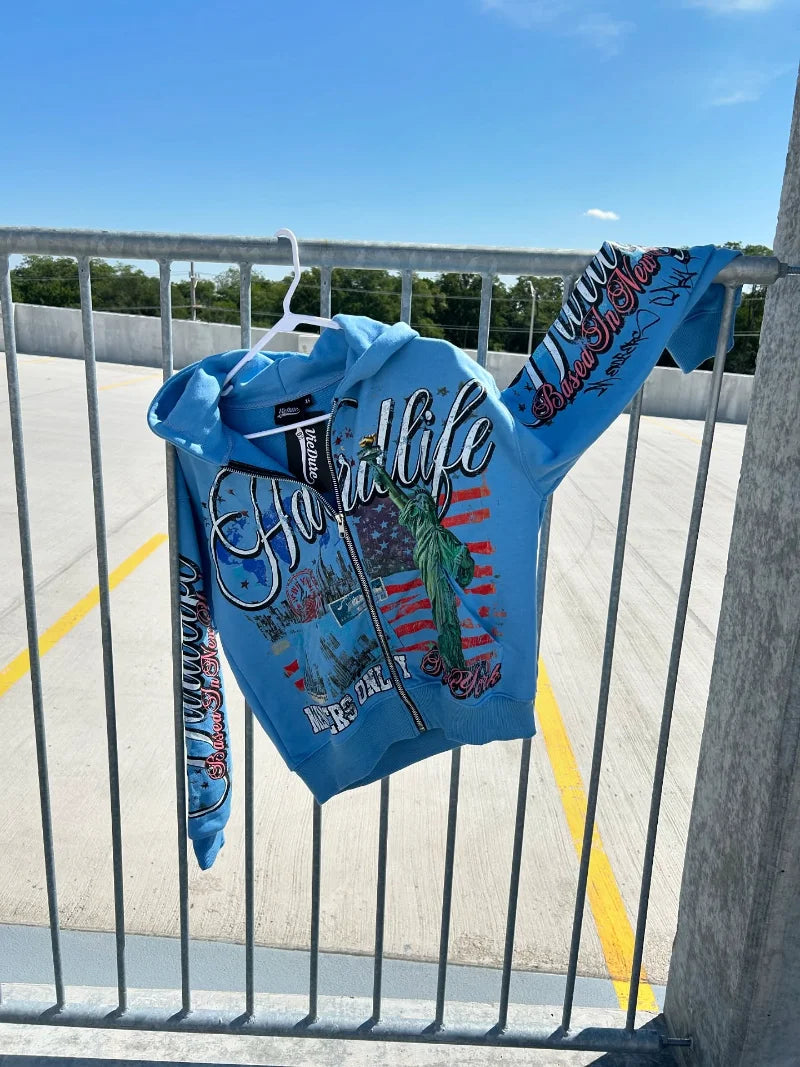 European and American streetwear oversized printed zipper hoodie for men Y2k anime hoodie jacket retro Harajuku sweatshirt women