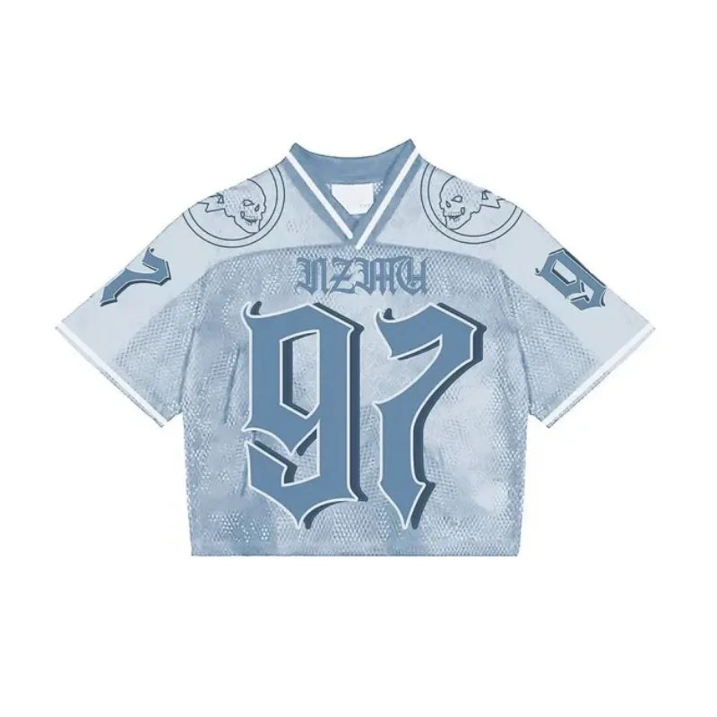 Y2K T Shirt American Fashionable breathable splicing loose football jersey Streetwear casual Breathable Unisex Short Sleeve top