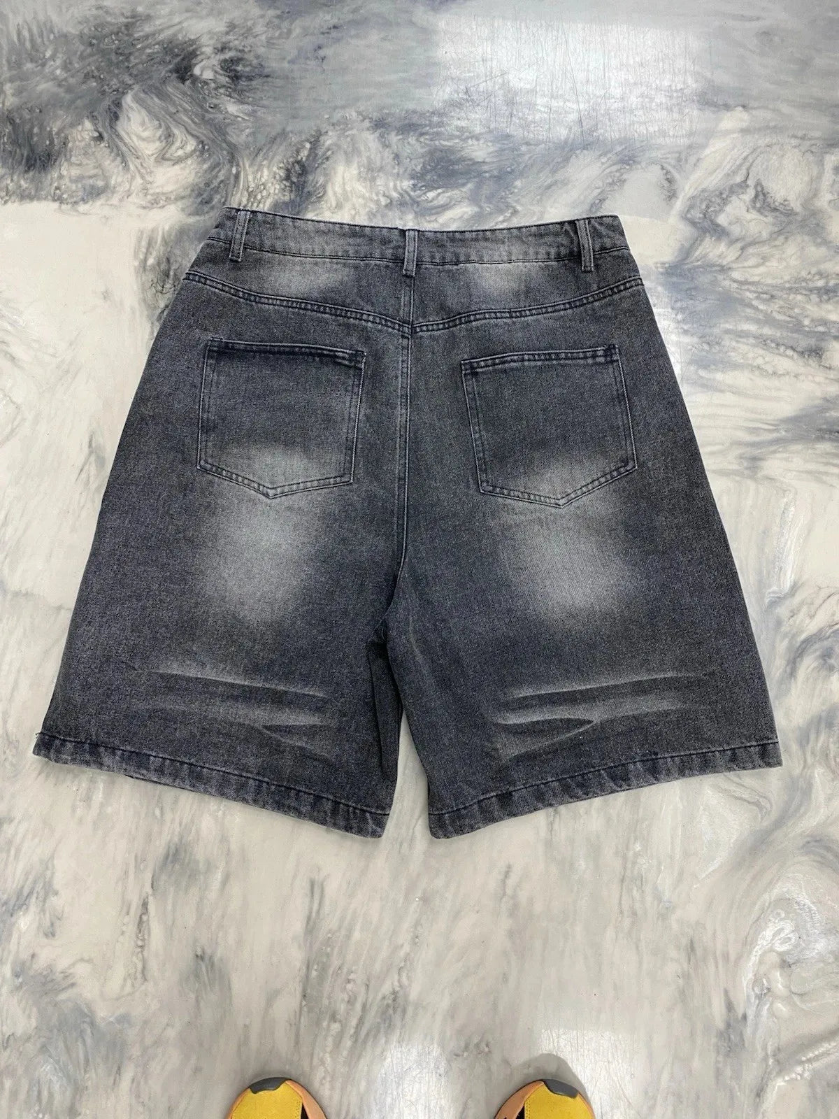 Y2k Black Denim Shorts Baggy Streetwear Embroidery Cartoon Graphics Short Jeans Men Harajuku Hip Hop Loose Fitness Casual Shorts