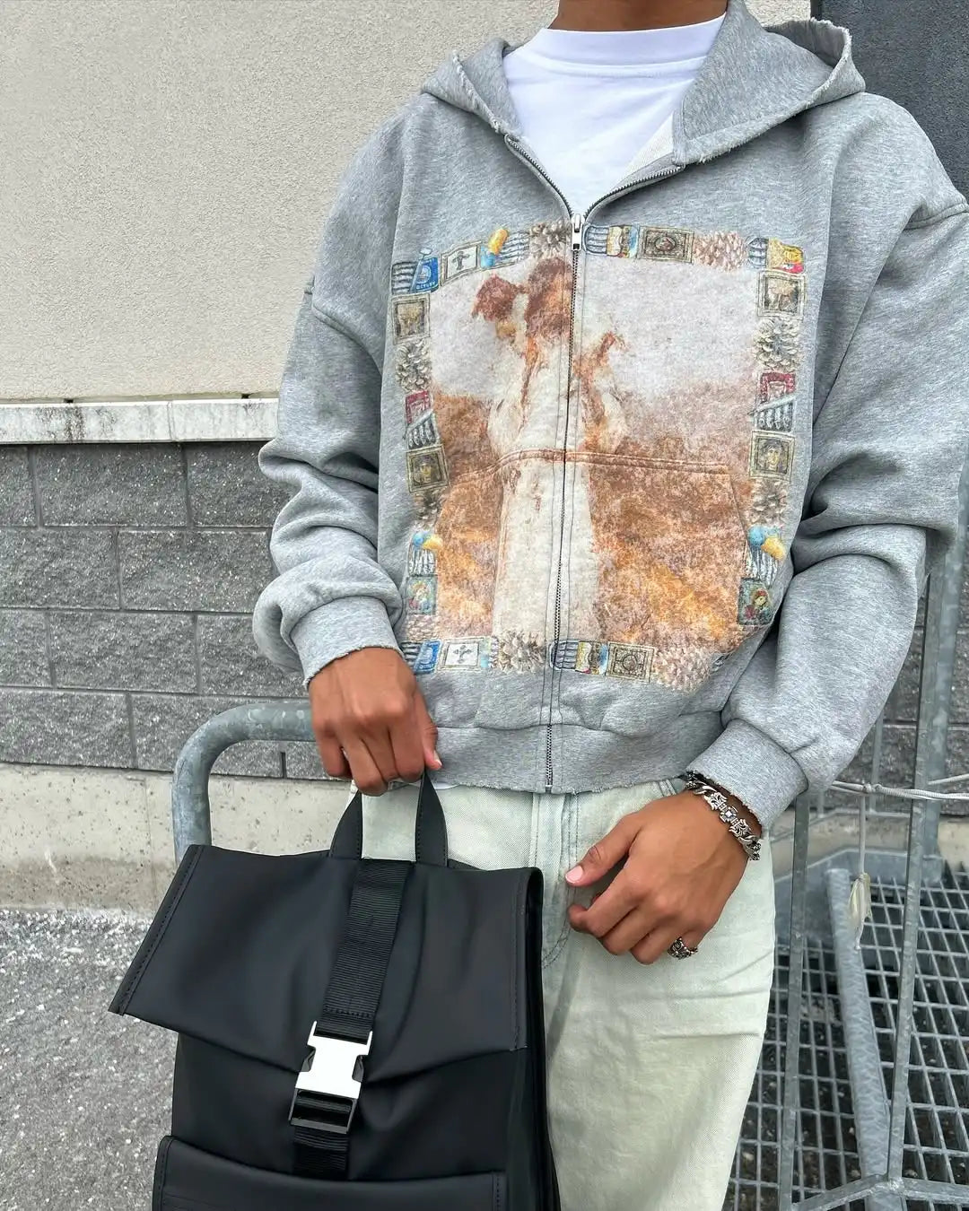 Hip-hop retro spring and autumn men casual hoodie personalized pattern printing Harajuku street men and women sweatshirts